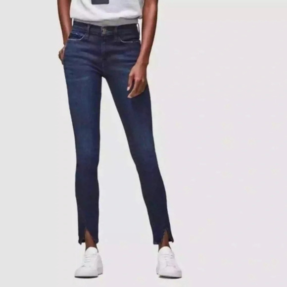 Frame Denim Denim - Frame Jeanne Crop Double Triangle Raw Hem Dark Blue Denim Size 28